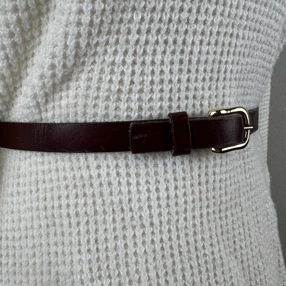 Dark Academia Minimalist Vintage 90s Burgundy Oxblood Leather Belt Womens XS - Picture 8 of 8